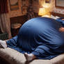 Isabel Lucas and her 700-pound belly in her bed.