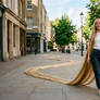 Dove Cameron walking with her ultra long hair