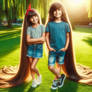 The Siblings with Super Long Hair posing outside