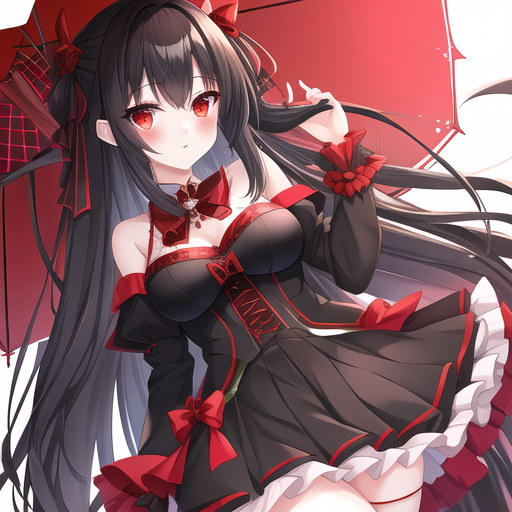 Beautiful anime girl with black hair and red eyes