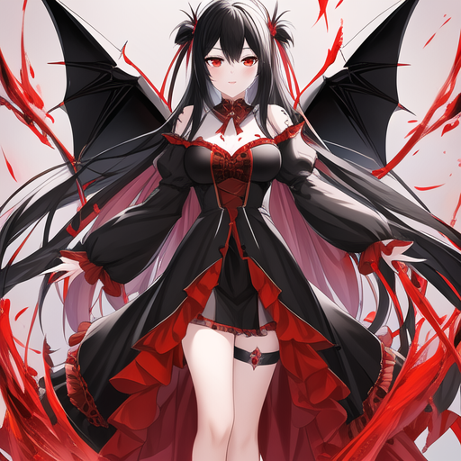 Anime girl with black hair and red eyes deals