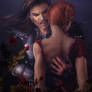 Vampire Man with Redhead Girl Fantasy Art