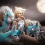 White Fox Girl and Fantasy Foxes, 3D-Art