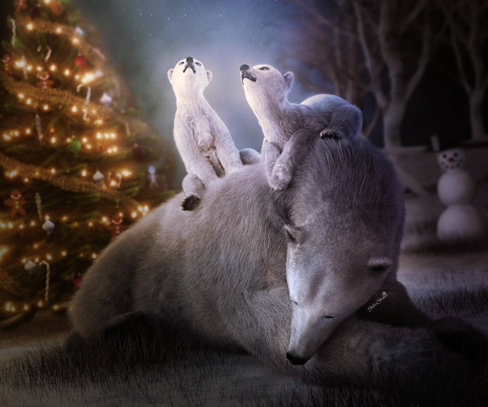 Waiting for Santa, Animal Christmas Art by shibashake