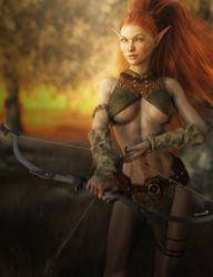 Redhead Elf Archer Girl, Fantasy Art