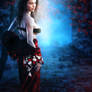 Asian Girl in Red Kimono, Fantasy Art