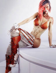 Redhead Woman in High Boots, Pin-Up 3D-Art