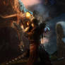 Steampunk Knight vs. Wraith Dragon, Fantasy 3D-Art