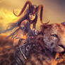 Saber-tooth Rider, Barbarian Fantasy Woman Art