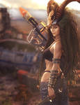 Post Apocalyptic Warrior Girl Sci-Fi Fantasy Art