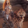 A Warrior and Her Sabertooth, Fantasy Woman Art