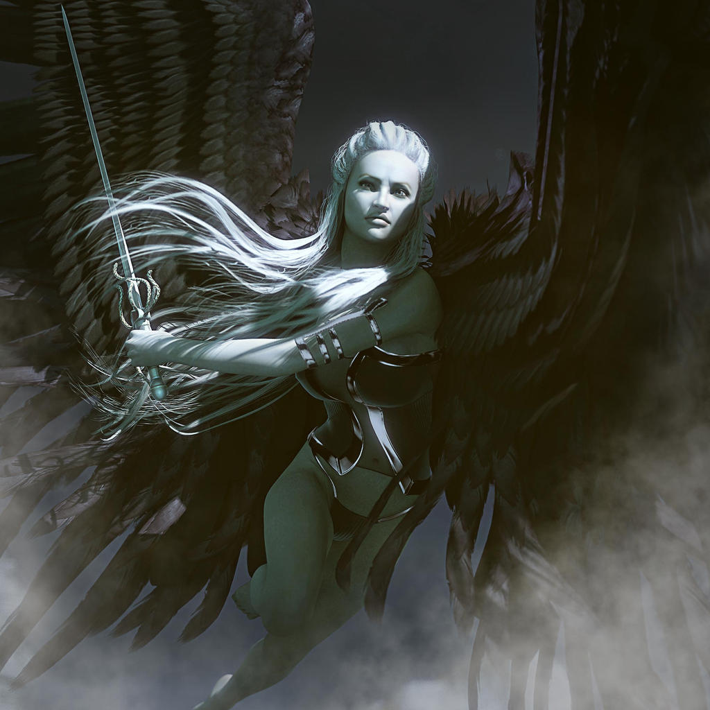 Avenging Angel White Haired Fantasy Woman 3d Art By Shibashake On
