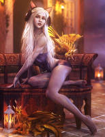 On Vacation, White Haired Fantasy Woman Art, Iray