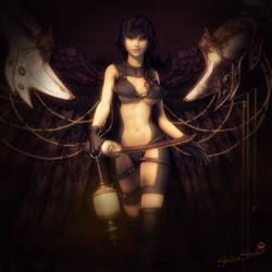 Dark Angel with Sword, Fantasy Woman Art, DS Iray