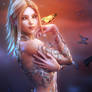 Butterflies, Blonde Fantasy Elf Woman Art, DS Iray