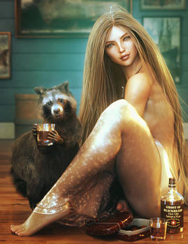 Drinking Buddy, Blond Fantasy Woman Pin-Up Art