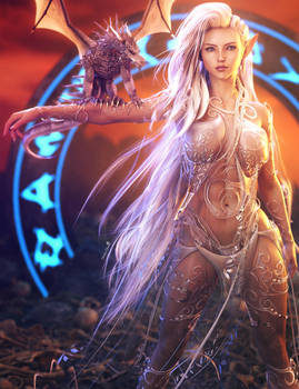 The Gate, Fantasy White-Elf Girl and Dragon Art