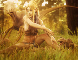 Hanging with Friends, Blonde Elf Girl Fantasy Art