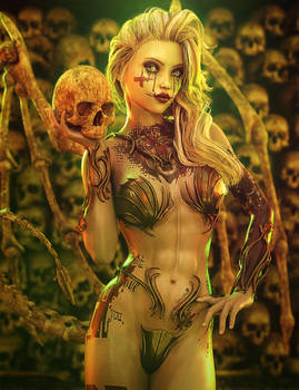 I Like Skulls, Blonde Gothic Woman Fantasy Art