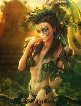 Jungle Warrior Woman, Fantasy Pin-Up Art, DS Iray