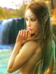 Waterfall, Fantasy Elf Woman Art, Daz Studio Iray