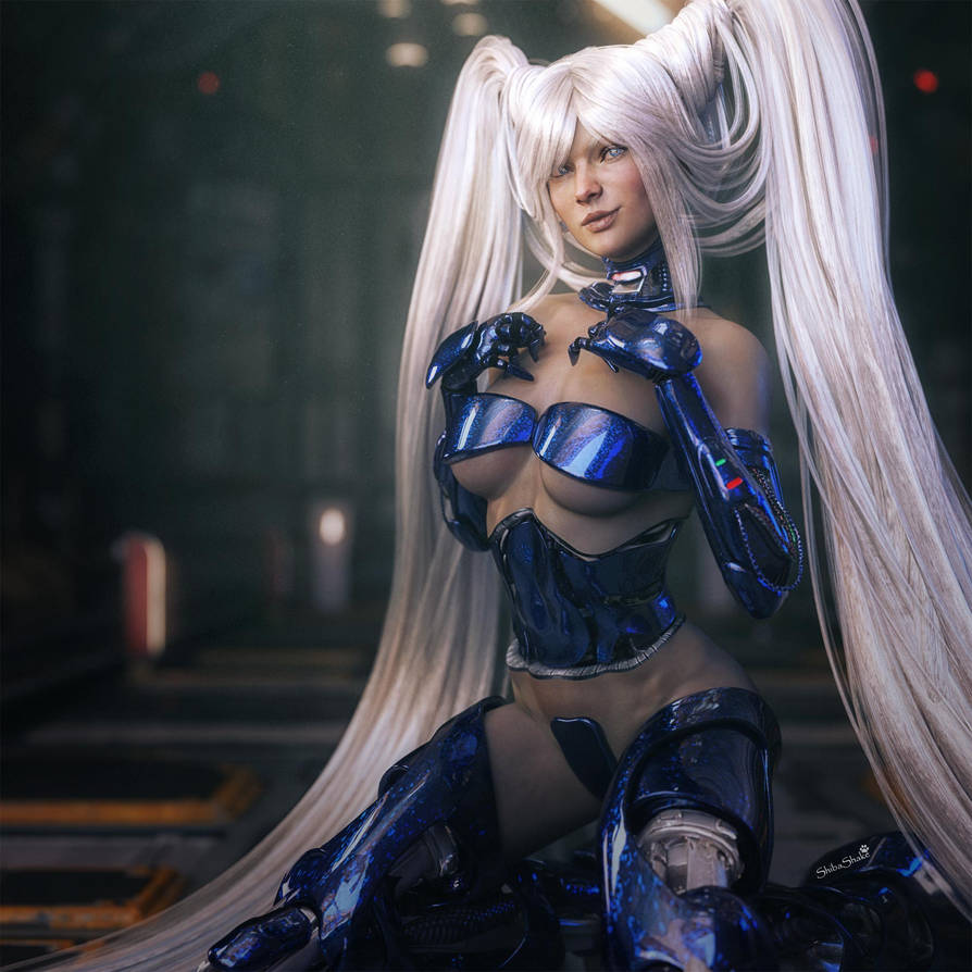 Sexy Cyborg White Haired Fantasy Woman Art Iray By Shibashake On