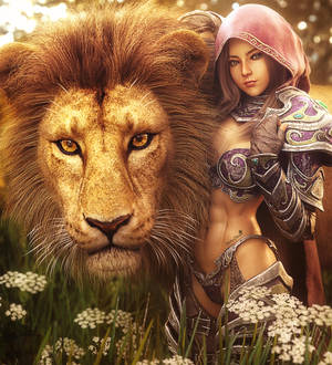 BFFs, Fantasy Woman and Lion Art, Daz Studio Iray