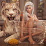 White Tiger, Sexy White-Haired Pin-Up Girl in Tub