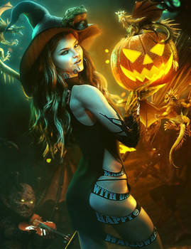 Sexy Halloween Fantasy Witch Woman 3D-Art, DS Iray