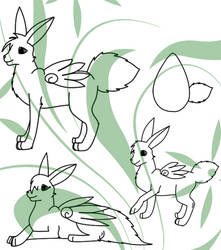 Winged Canine Rabbit Lineart