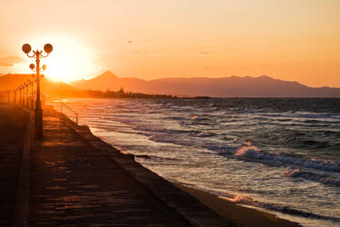 Embankment in sunset time