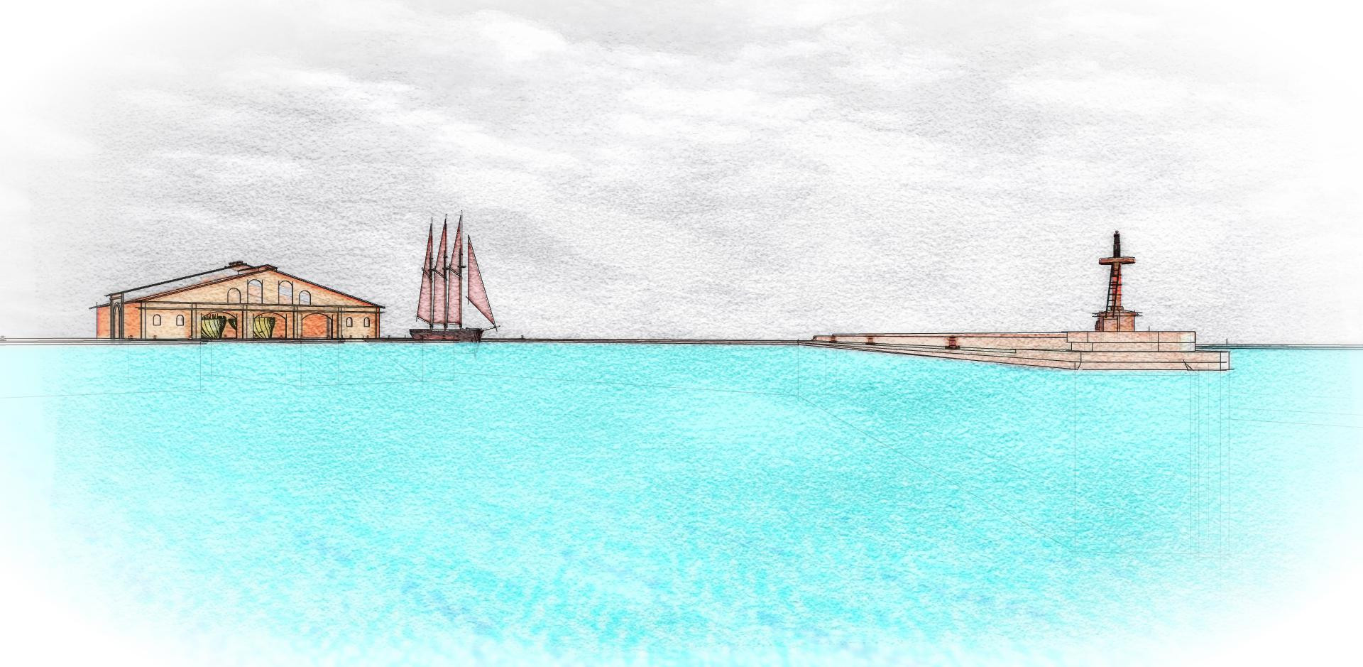 Harbor view colored pencil