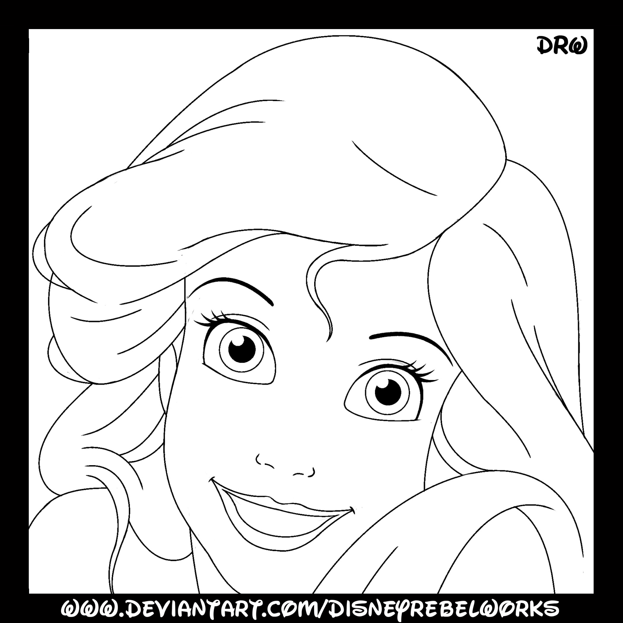 Disney Coloring Page - Ariel (Beach) Headshot by ...
