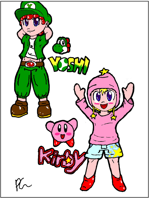 Tegaki - Yoshi + Kirby Gijinka