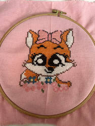 FOX cross stitch with flower