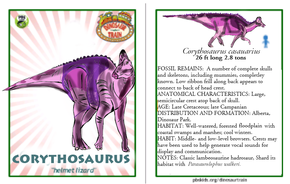 Dinosaur Train Corythosaurus card (revised!)