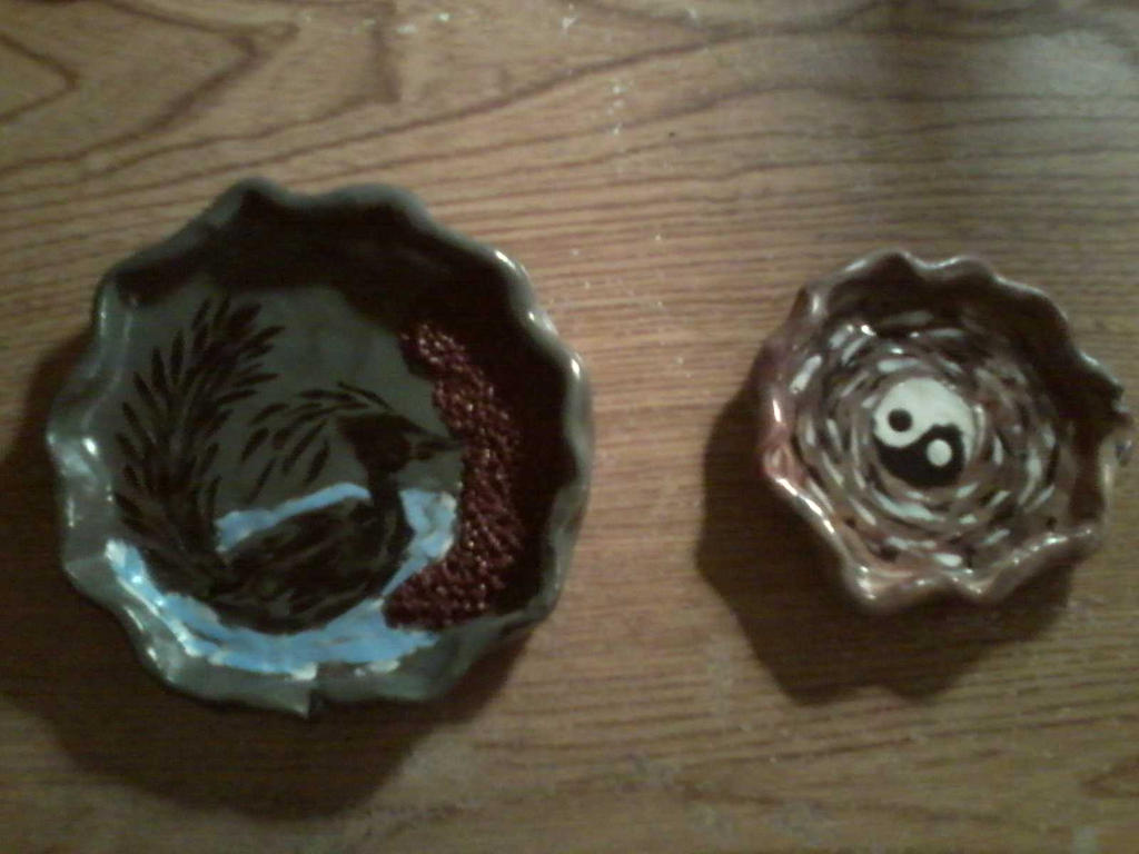 phoenix and yin yang bowl glazed polymer clay