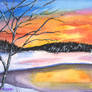 Wintery Sunset (Watercolor)