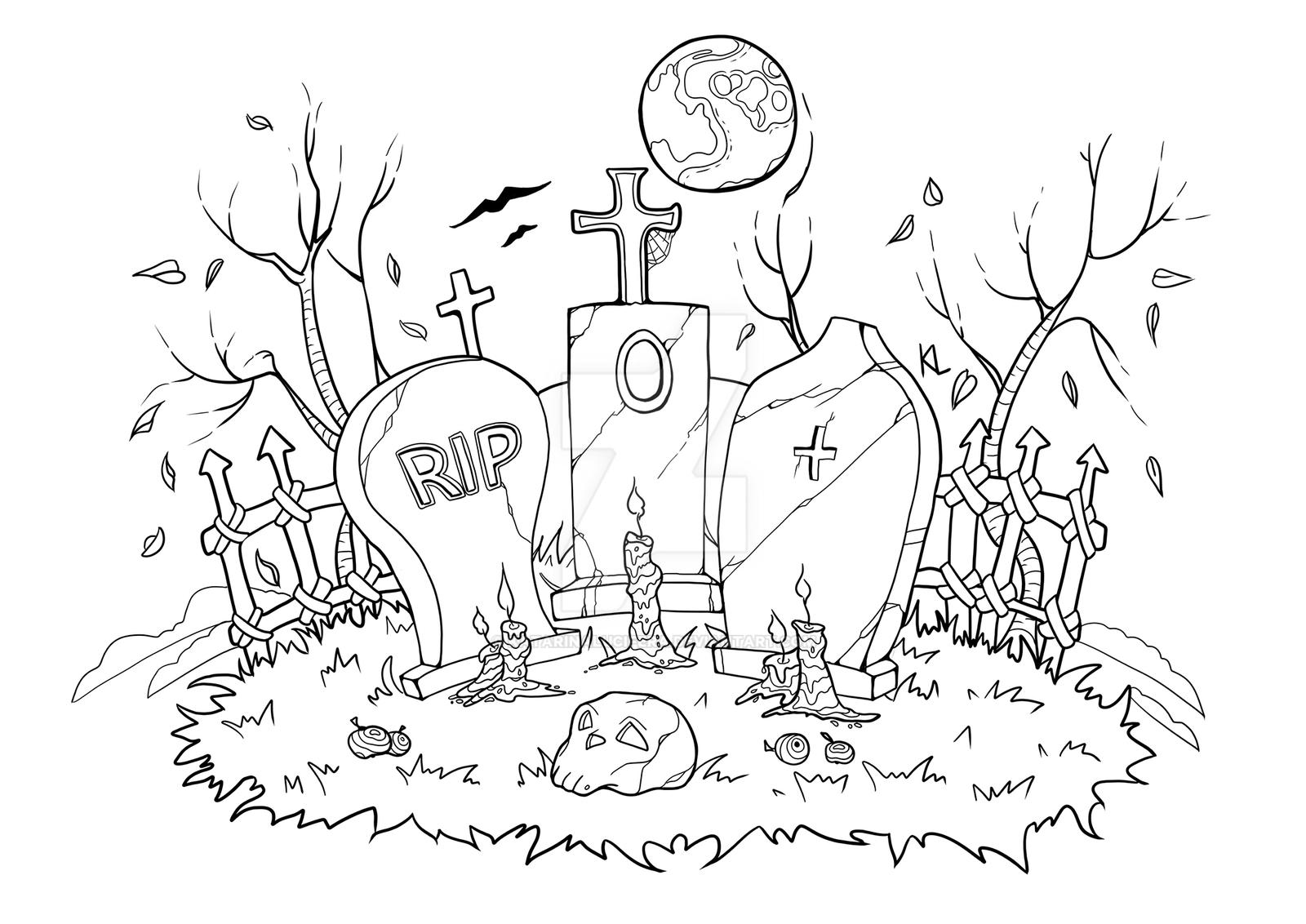 Halloween coloring book Graveyard by katarinalucifera on DeviantArt