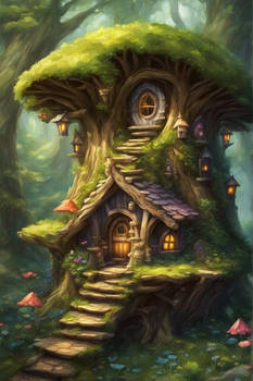 A Forest Fairy House In A Hollow Out Tree Log