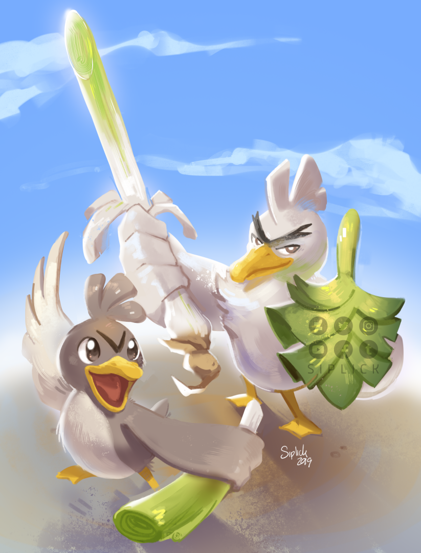 sirfetch'd, farfetch'd, and galarian farfetch'd (pokemon) drawn by aukives