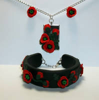 Polymer Clay Poppy Flower Jewelry Set