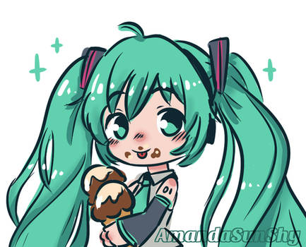 Hatsune Miku enjoying a delicious ice cream by AmandaSunShy