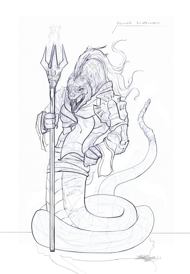 Female Snakewarrior Conceptual Linedrawing