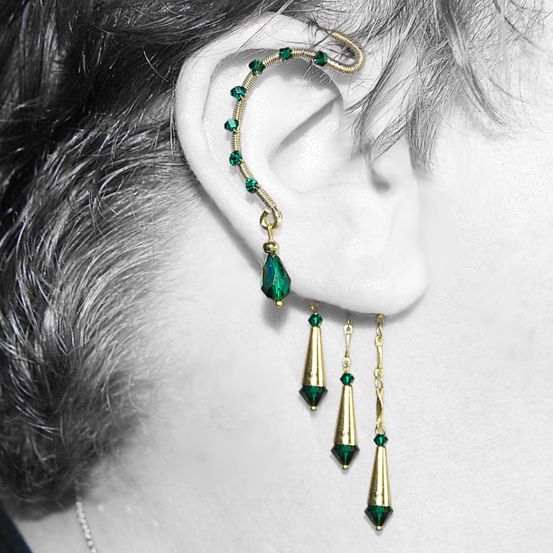 Emerald and gold ear wrap v8- SOLD