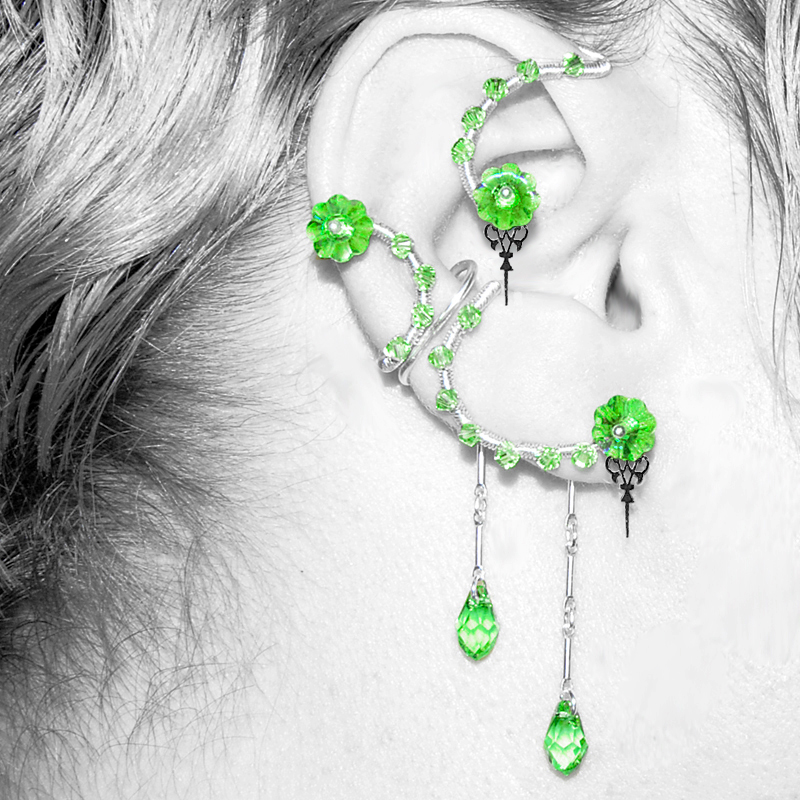 Peridot Steampunk Ear Wrap and Cuff Set v3- SOLD