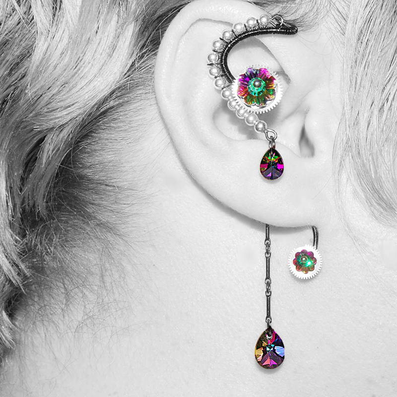 Electra Crystal Steampunk Ear Wrap v2- SOLD