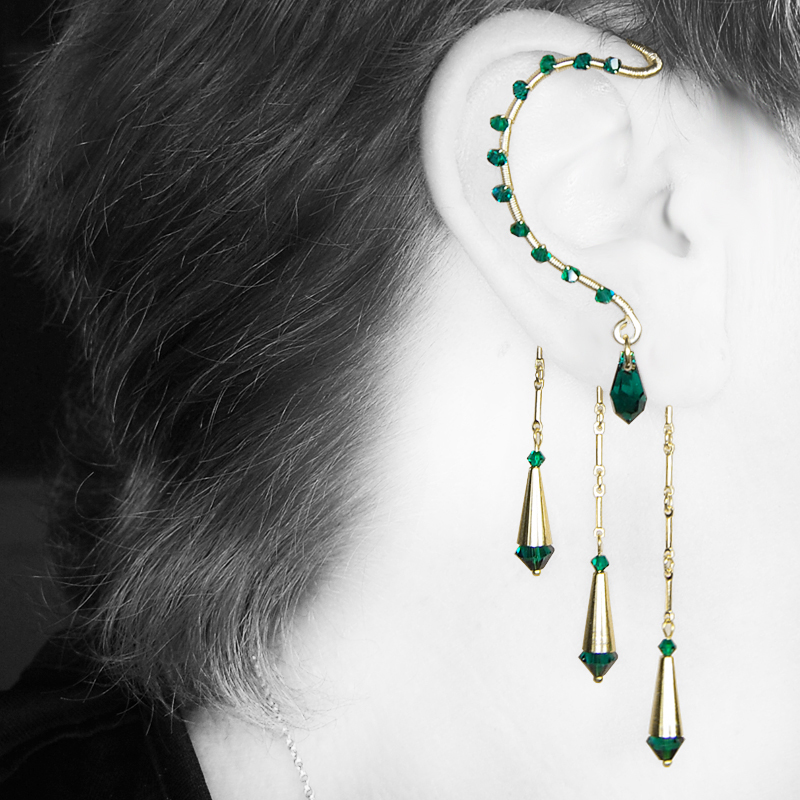 Emerald and gold ear wrap v10- SOLD