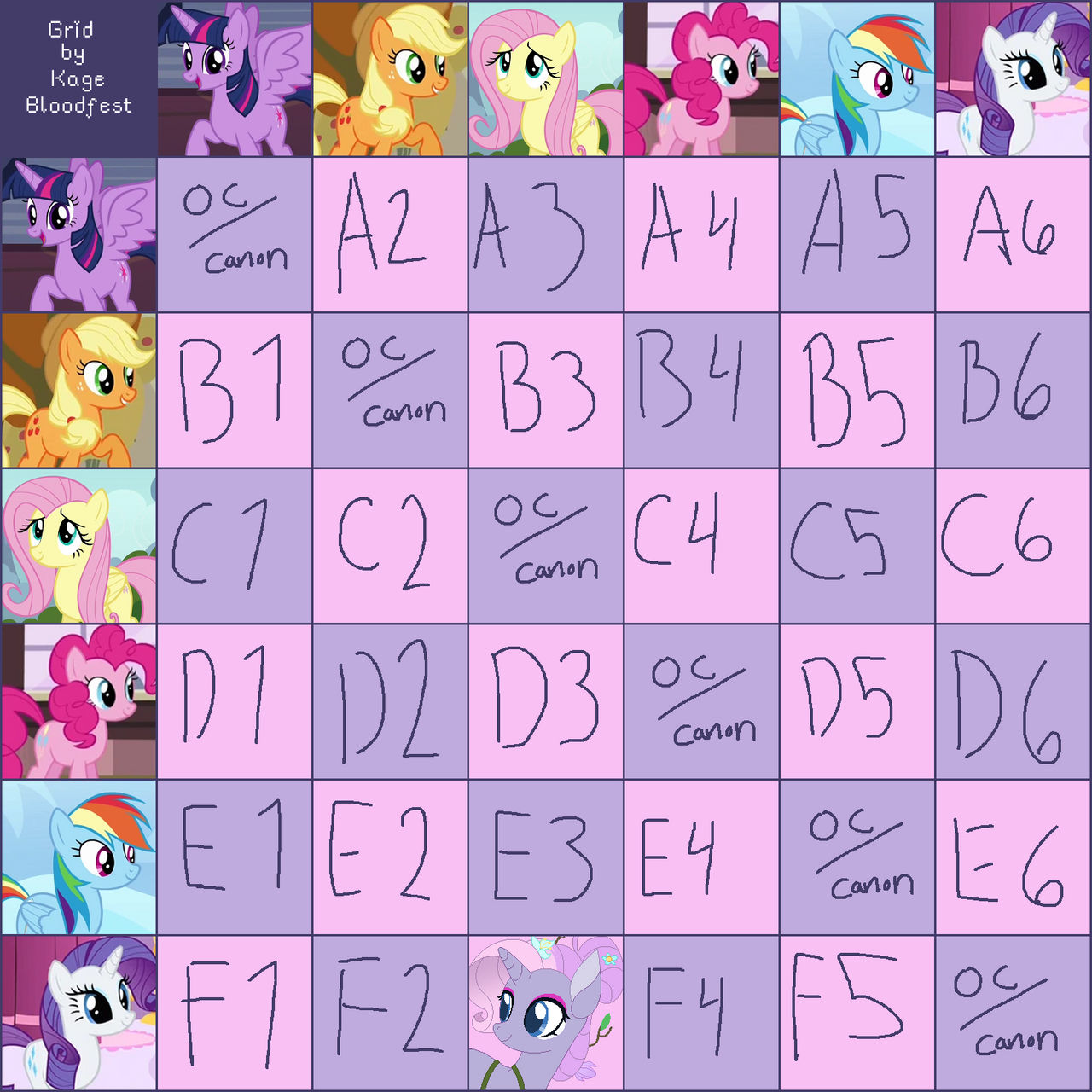 Mane 6 x Mane 6 Grid (35/36) Open by Tsukikage-Bloodrage on DeviantArt