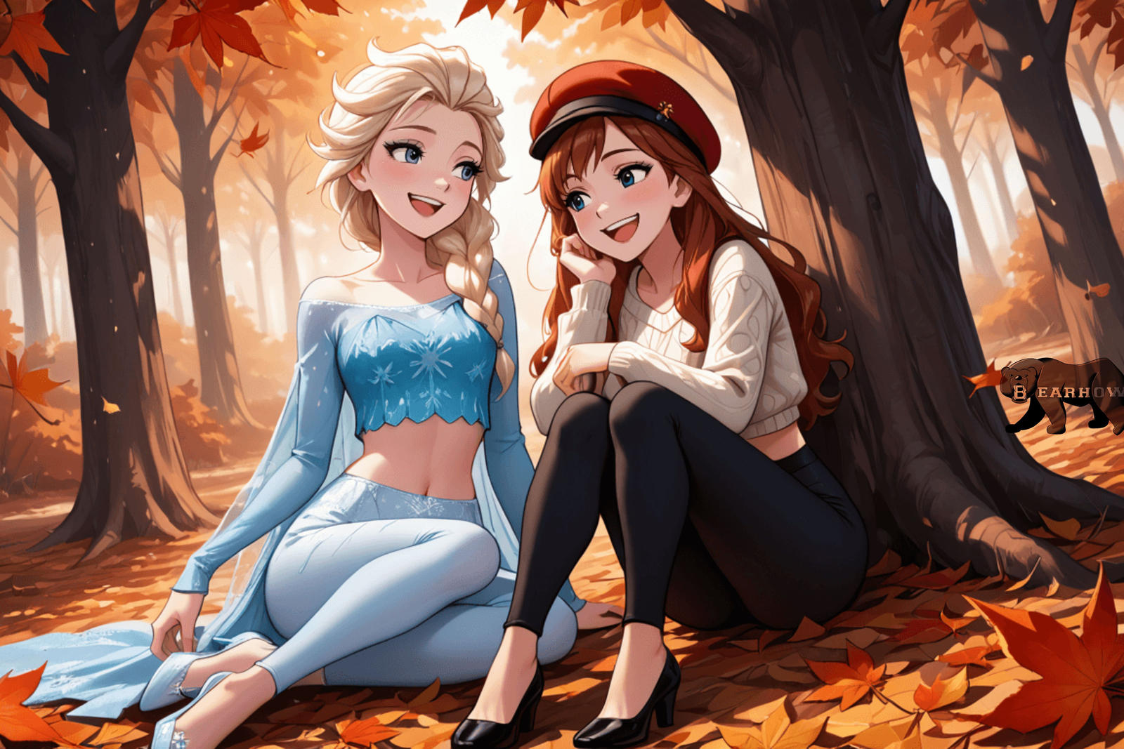 Anna Elsa Raining Elsa and Anna enjoying the Fall 9 by bearhow on DeviantArt